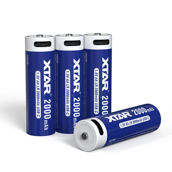 Акумуляторна батарея AA XTAR Light LR-C 1.5V Li-ion 2000mAh з USB Type-C та LED індикатором | мaкс. розряд - 2.5А | набір 4шт. у пласт. кейсі із шнуром x4 Type-C