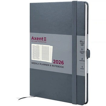 Еженедельник датированный 2026 Axent Prime Strong 145*210 мм 192 страницы серый (8507-26-62-A)