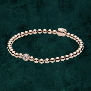 Срібний браслет "Бісер та Pavé" Pandora (Пандора) 588342CZ з покриттям 14K золотом 16