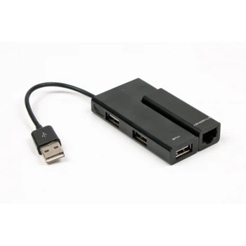Сетевой адаптер Viewcon VE450B; 3х портовый USB 2.0 концентратор с Ethernet адаптером, черный