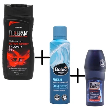 Гель для душу чоловічий Eloderma 3в1 ActiveSport 250мл +дезодорант-антиперспірант 200мл + ПОДАРУНОК роликовий дезодорант 50мл
