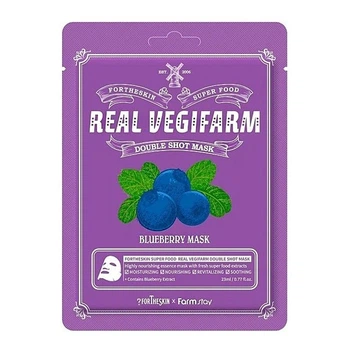 Тканинна маска FORTHESKIN SUPER FOOD REAL VEGIFARM DOUBLE SHOT MASK-Blueberry [23ml]