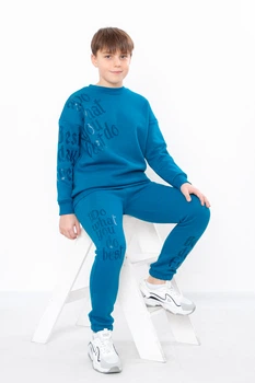Теплий костюм для хлопчика (штани та світшот) з написами Носи своє 164 Бірюзовий (p-12016-148408)