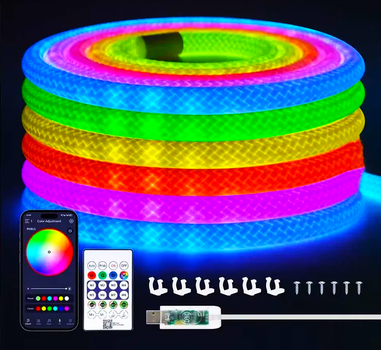 Світлодіодна стрічка шланг неонова веревка 5 м RGB Bluetooth LED Neon Rope Light + пульт