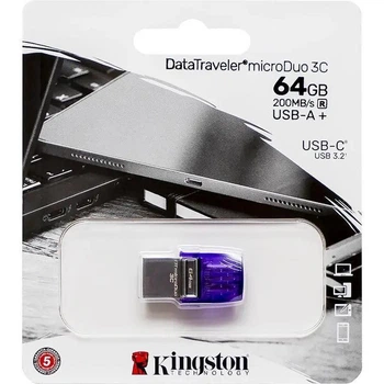 Флешка 64Gb Kingston USB 3.2 DT microDuo 3C (Type-A/Type-C)(200Mb/s) (57678)