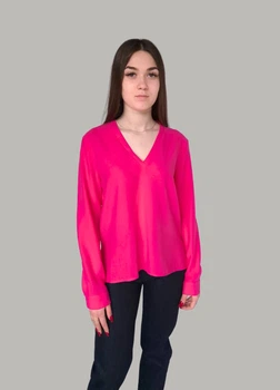 Блузка женская однотонная з V вирезом Zara Малиновая 15317 S (укр 42-44)