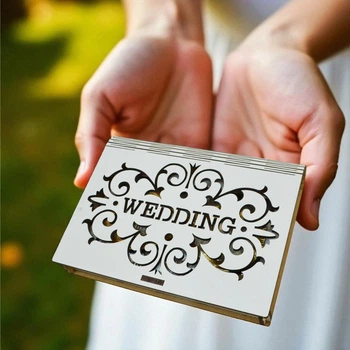 Свадебная Подставка для Обручальных Колец 14 см "Wedding Веддинг", Деревянная Коробочка с Гравировкой Футляр на Свадьбу