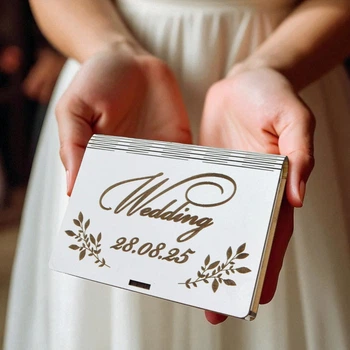 Свадебная Подставка для Обручальных Колец с Инициалами и Датой 14 см "Wedding", Именная Деревянная Коробочка с Гравировкой на Свадьбу