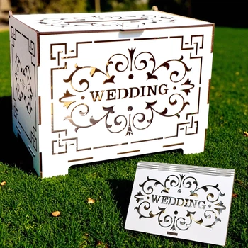 Весільний Комплект Скарбничка Wedding 29см + Коробочка для Обручок 14см Набір на Весілля Скриня для Грошей і Конвертів та Підставка для Кілець