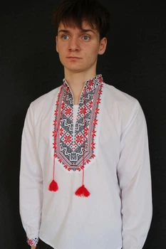 Вишиванка для хлопчиків Козачок Максим 170 білий з червоним орнаментом
