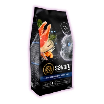 Сухий корм для котів Savory зі свіжим лососем і білою рибою для довгошерстих котів 2 кг