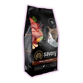 Сухой корм для взрослых кошек Savory с ягнятиной и индейкой для кошек с чувствительным пищеварением 2 кг
