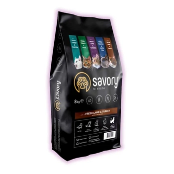 Сухий корм для дорослих котів Savory з ягнятиною та індичкою для котів з чутливим травленням 8 кг