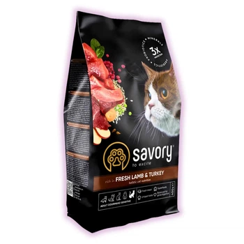 Сухой корм для взрослых кошек Savory с ягнятиной и индейкой для кошек с чувствительным пищеварением 400 г