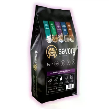 Сухий корм для стерилізованих котів Savory з ягнятиною та куркою 8 кг