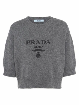 Женская кофта с логотипом PRADA Wool And Cashmere Crewneck Sweater