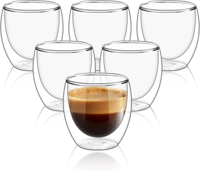 Набор стеклянных термостаканов Classica Java 250 мл с двойными стенками, 6 шт, прозрачные термокружки для кофе, чая, латте
