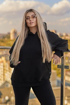 Зимнее теплое спортивное худи женское с плотного футер пенье трехнитки с начесом 60-62 черное