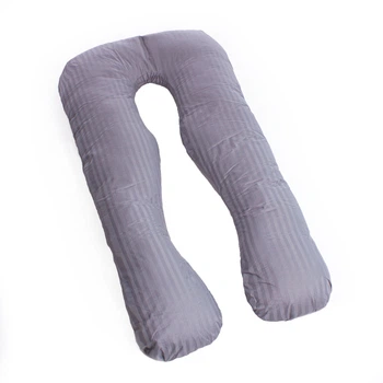 Подушка для беременных и отдыха U-образная MirSon № 8027 Satin Stripe "Light Gray" EcoSilk 140x75x20 см (2200006178651)