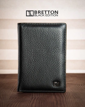 Чоловіча шкіряна обкладинка-гаманець для паспорта Bretton серія Black Edition PR-250825-40875 чорний