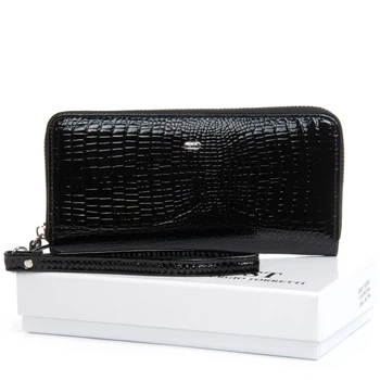 Женский кожаный кошелек-клатч Sergio Torretti лаковая кожа серии Croco PR-250824-40791 черный