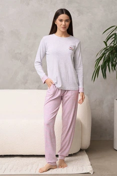 Женская пижама со штанами в полоску Nicoletta 47025 Family look Светло-серый XL