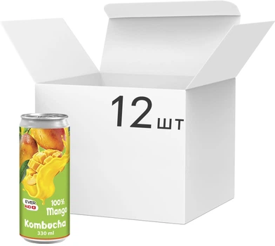 Упаковка напою слабогазованого Ever Aid Комбуча 100% Mango 330 мл х 12 шт (14820183002850)