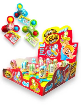 Льодяники + іграшка Johny bee 4 в 1 PoPit Spinner Спінер 16 шт