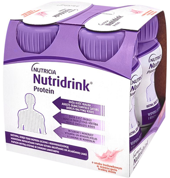 Ентеральне харчування Nutricia Nutridrink Protein Strawberry зі смаком полуниці з високим вмістом білка та енергії 4 шт х 125 мл (8716900565380)