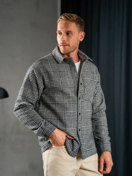Сорочка тепла чоловіча в клітку оверсайз байкова з бавовни Teamv Oversize Чорна M