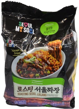 Упаковка локшини Pulmuone Roasting Seoul Jjajang Рамен смажений в сеульському стилі с соусом джаджанг 99 г х 4 шт (8801114175972)