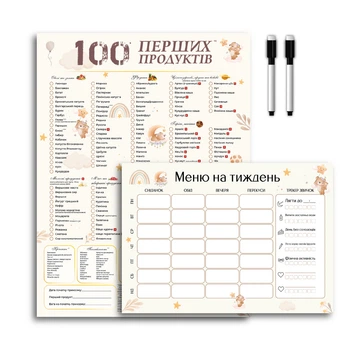 Магнитный планер+меню прикорма 30*40 cm (100 первых продуктов, ввод прикорма, таблица прикорма) Мишки