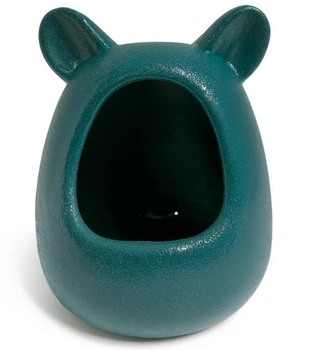 Купалка керамічна для гризунів Mazceramics ручної роботи з вушками темно-зелена зерниста Г:15 см х Ш:16 см х В:21 см