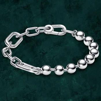 Срібний браслет з ланками та металевими намистинами Pandora (Пандора) 592793C00 20