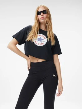 Футболка хлопковая короткая женская Converse CVW5T107-BLK L Черная (0198820334969)