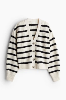 Кардиган H&M 271174753_whiteblack XS Білий/Чорний
