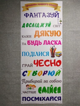 Наклейка ламінована на двері класу НУШ. Правила класу