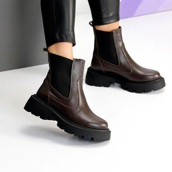 Зимние женские ботинки челси Garti 38р(24.5см) коричневые кожаные (25391-38)