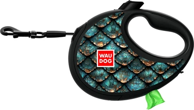 Поводок-рулетка для собак WAUDOG R-leash с контейнером для пакетов, рисунок "Чешуя", светоотражающая лента, L, до 40 кг, 5 м (257-0179collar)