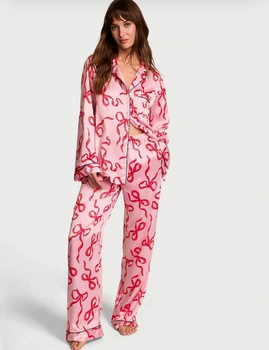 Піжама Сатинова (сорочка + штани) Victoria's Secret Glazed Satin Long PJ Set S Regular Рожевий (2681265D)