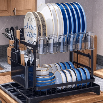 Сушарка для посуды Bowl Rack для тарелок и чашек металл з корзиной 1004