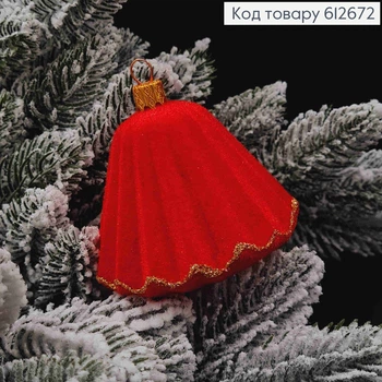 Фігурка оксамитова "ДЗВОНИК" , ЧЕРВОНИЙ, розмір 7*8см,новорічна прикраса пластикова