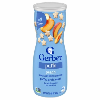 Gerber, Puffs, снек з повітряних злаків, від 8 місяців, персик, 42 г (1,48 унції)