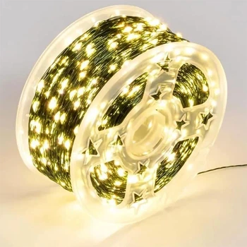 Гирлянда нитка "Роса" на катушке, 100м, 1000 LED, 8 режимов, 220V, зеленый провод, Теплый белый