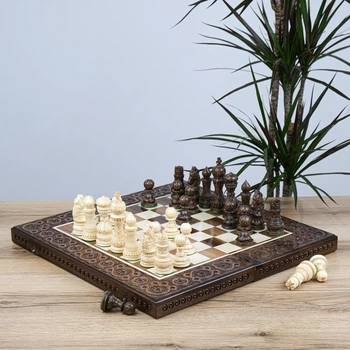 Подарочный элитный игровой набор Prezent Классика шахматы + нарды ручной работы