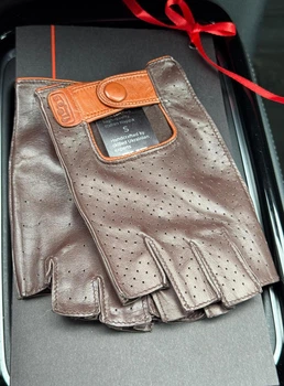 Водительские кожаные перчатки Fiorgini Premium fingerless короткие M цвет кожи шоколадный (2220)