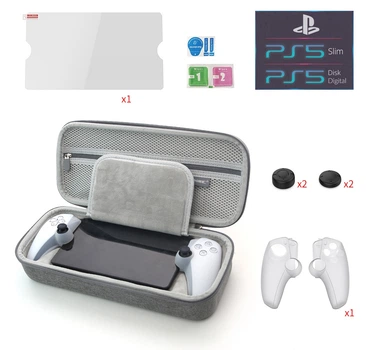 Защитный кейс-сумка DOBE для переноски устройства дистанционной игры PlayStation Portal игровой консоли Sony PlayStation 5: PS5/PS5 Slim / Четыре накладки на стики / Закаленное стекло на экран / Чехол на ручки