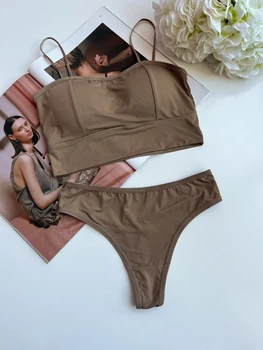 Бесшовный комплект из ледяного шелка (арт. 5530) - XS/S - Коричневий