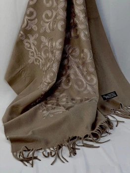 Теплый кашемировый шарф Boutique embroidery с вышивкой 190*72см Серо - Коричневый