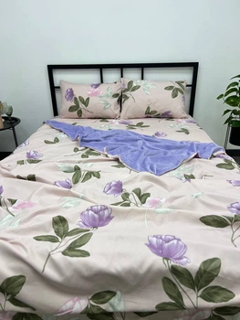 Комплект постільної білизни євро 200х230 фаланель з велюром Colorful Home наволочки 50х70 рожевий лаванда квіти